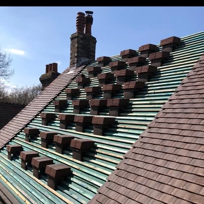 Clay tile installation in progress